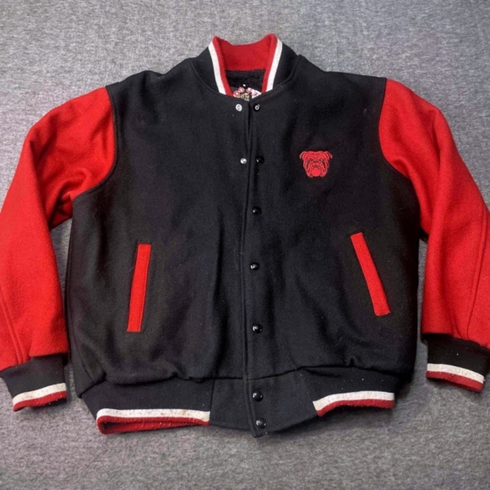 Vintage Red Dog Varsity Jacket Men Large 90s Retro Snap‎ Striped Wool Y2K